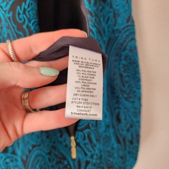 TRINA TURK Sheath Cocktail Dress Halter Neckline Lace brocade NEW teal black 2 - Picture 4 of 11